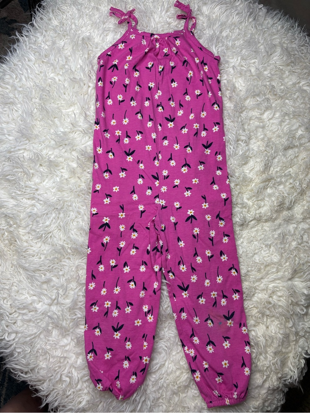 Hanna Andersson Hot Pink Daisy Tie-Shoulder Jumpsuit size 4